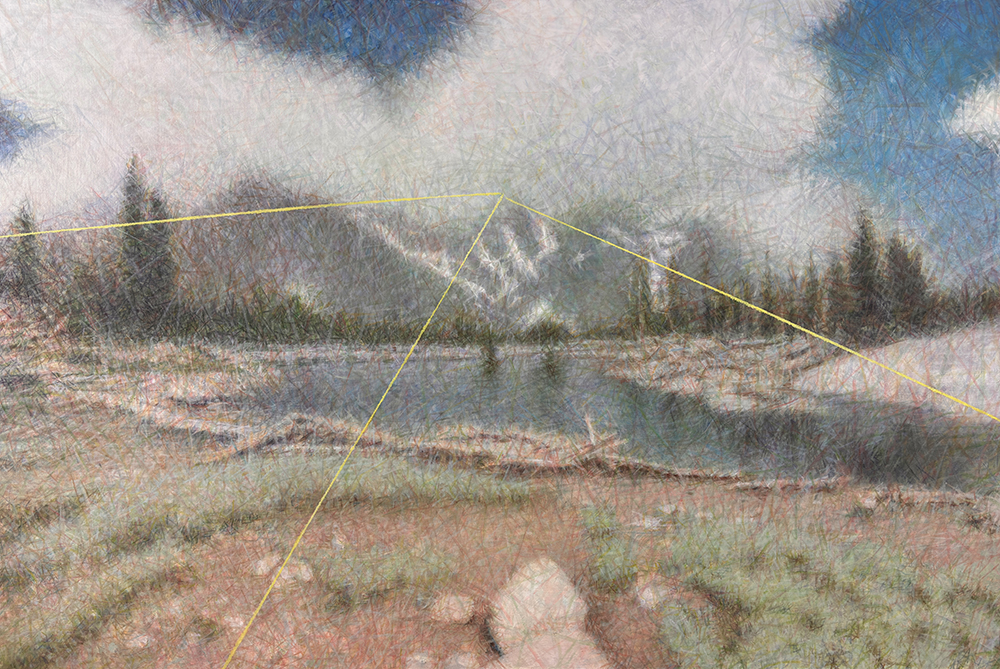 Norman Leto, Raytrace Lake, &otilde;li l&otilde;uendil 120x80cm, 2024